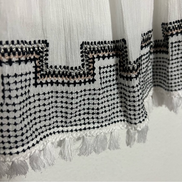 J. Crew White Tassel Trim Embroidered Smocked A-Line Cotton Mini Skirt Size S - Picture 3 of 6